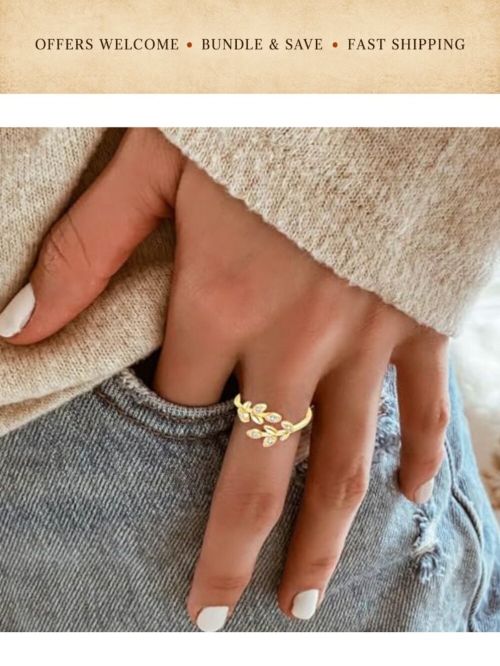 18K Gold Plated Stackable Rings Adjustable Open Cubic Zirconia - Picture 3 of 6